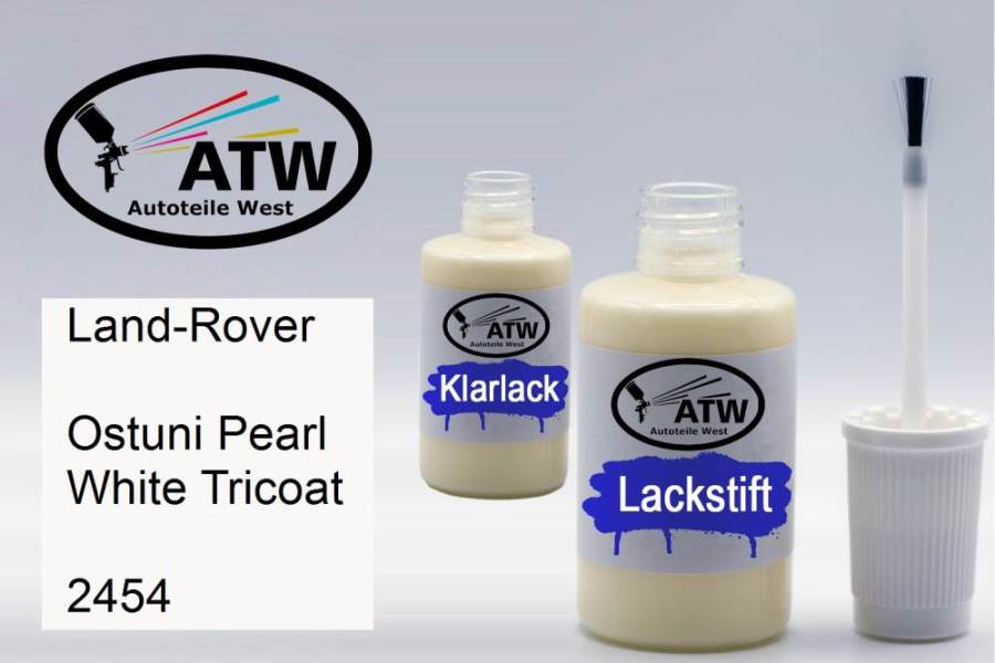 Land-Rover, Ostuni Pearl White Tricoat, 2454: 20ml Lackstift + 20ml Klarlack - Set, von ATW Autoteile West.